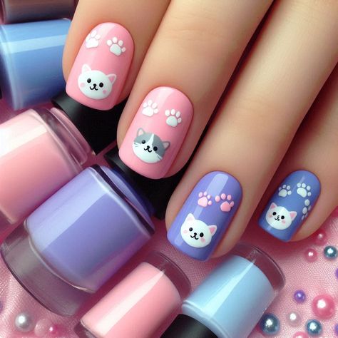 #kitten  #nails   #cute  #summer_nails Cute Cat Nail Art, Cat Nails Art, Cute Cat Nails, Cat Nails Design, Kitten Nails, Pastel Goth Nails, French Manicure Acrylic Nails, Harry Potter Nail Art, Harry Potter Nails