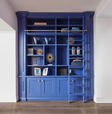 Blue Library - Neville Johnson Blue Library, Studio In Casa, Built In Cupboards, Library Furniture, Home Library Design, Blue Furniture, Home Libraries, Library Design, Stylish Storage Solutions