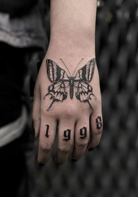 Butterfly Hand Tattoo, Tattoo Butterfly, Hand Tattoos For Women, Steamboat Willie, Hand Tattoos For Guys, Hand Tattoo, Cover Up Tattoos, Dope Tattoos, Little Tattoos