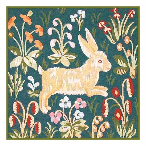 Running Rabbit Detail from the Lady and The Unicorn Tapestries Counted Cross Stitch or Counted Needlepoint Pattern Medieval Rabbit, The Lady And The Unicorn, Rabbit Running, Lady And The Unicorn, Running Rabbit, Rabbit Cushion, Unicorn Tapestries, Medieval Tapestry, Tapestry Cushion