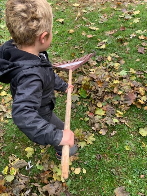 Practice using a rake to make leaf piles and be able to jump in! Jumping In A Pile Of Leaves, Dirt Pile For Kids Outdoor Play, Leaf Blower Gutter Attachment, Raking Leaves, Nature Play, Jump In, Parenting