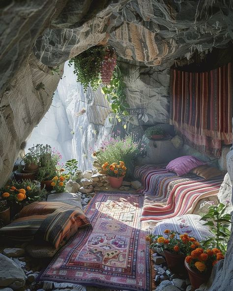 Elven House, Cave Aesthetic, Holiday Living Room, Fantasy Rooms, Scandi Home, Unique Places, Fantasy House, Dreamy Room, Dream House Interior