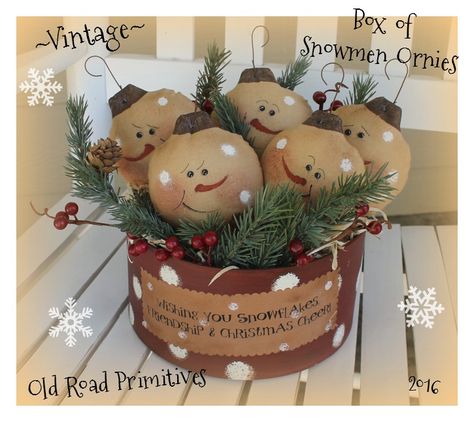 NEW for Christmas 2016 from Old Road Primitives ...~Vintage~ Box of Snowmen… Primitive Snowmen Patterns, Diy Schneemann, Sewing Christmas, Selling Handmade Items, Primitive Snowmen, Snowmen Patterns, Primitive Crafts, Christmas Mouse, Snowman Crafts