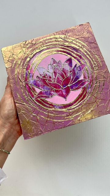 Abstract Lotus Painting, Gold Painting Canvas, Lotus Flower Painting, Lotus Painting, Gold Foil Art, Lotus Art, Pour Art, Gold Lotus, Mandala Artwork