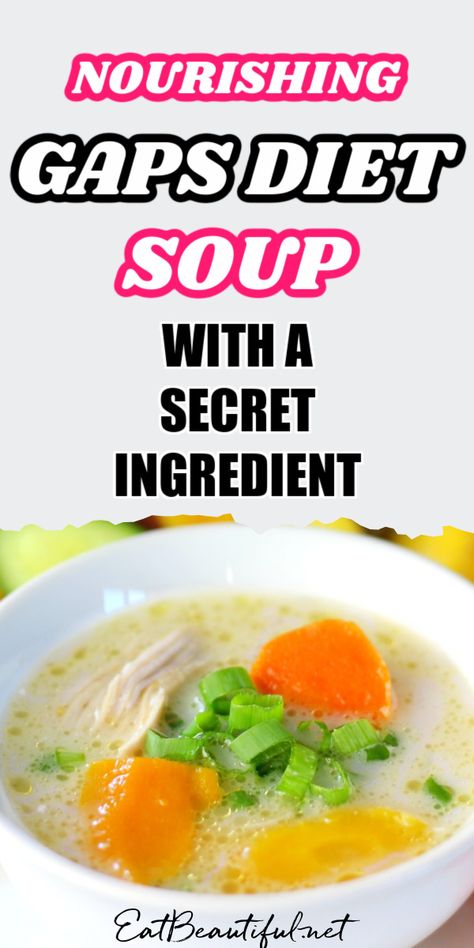 Nourishing GAPS Diet Soup with a *Secret* Ingredient is so delicious you'll want another bowl — or just another mug of this incredible broth! | Eat Beautiful Recipes | gaps diet soup | gaps diet soup recipes | gaps diet soups | gaps diet chicken soup | gaps diet instant pot | gaps diet bone broth | gaps diet meat stock | soups & stews | #gapsdiet #soup #instantpot #bonebroth #meatstock #recipe Gaps Chicken Soup, Gaps Diet For Kids, Diet Chicken Soup, Diet Soups, Lemongrass Soup, Meat Stock, Gaps Diet Recipes, Eat Beautiful, Soups For Kids