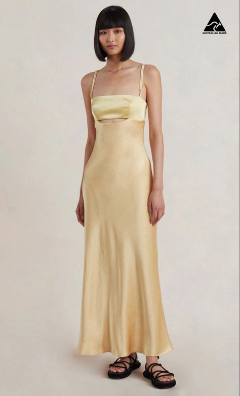 Australian Formal Dresses, Australian Formal, Australian Fashion Designers, Prom Dress Inspiration, Fairytale Dress, Grad Dresses, Satin Maxi, Fancy Dresses, Yellow Dress