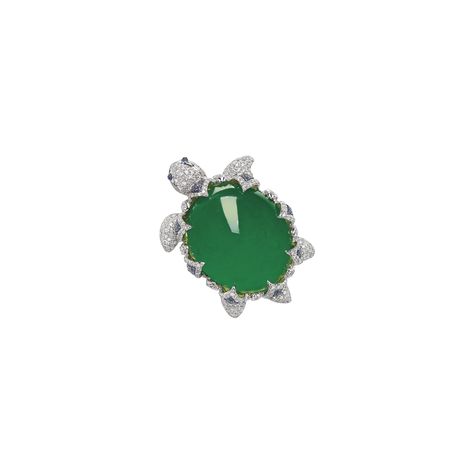 Jadeite and Diamond Clip Brooch Designed as a turtle, set with a highly translucent oval jadeite cabochon of bright emerald green colour, embellished with circular-cut sapphires and diamonds, to the cabochon sapphire eyes, the diamonds weighing approximately 2.50 carats in total, mounted in white gold. Jade Jewelry Design, Emerald Brooch, Emerald Green Colour, Imperial Jade, Sapphire Eyes, Turtle Design, Jewelry Boards, A Turtle, Beaded Jewellery