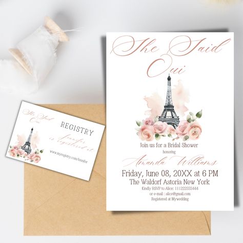 She Said Oui Paris Floral Bridal Shower Bundle, Parisian Theme Invitation Canva Template, Printable Ooh La La Registry Card Digital Download by Patterndigitpics on Etsy She Said Oui, Paris Bridal Shower, Parisian Theme, Ooh La La, Floral Bridal Shower, Floral Bridal, Pink Watercolor, Time To Celebrate, Invitation Set