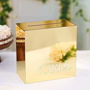 UNIQOOO Metallic Gold Mirror Acrylic Wedding Card Box with Slot, Large 10x10x5.5 inch w/White Print | Thick DIY Wedding Receptions Wishing Well Money Box, Graduation, Birthday, Memory Box Kad Perkahwinan, Acrylic Wedding Card, Gold Card Box, Gold Mirror Acrylic, Diy Wedding Reception, Wedding Card Box, Wedding Card Holder, Mirror Acrylic, Acrylic Wedding