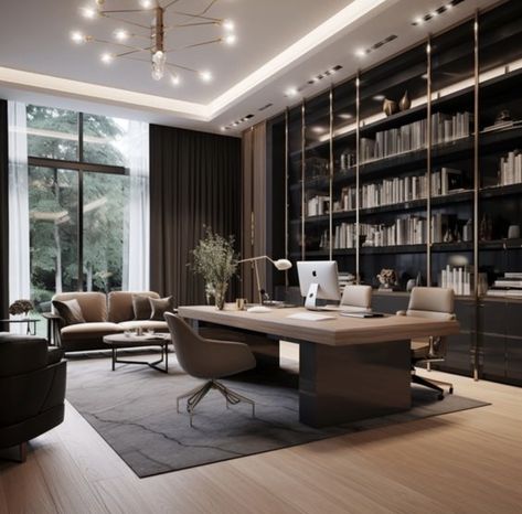 Ceo Home Office, Big Office Interior Design, Luxury Working Room, Luxurious Study Room, Ceo Office Design Luxury Modern, Ceo Office Design Luxury, Boss Office Interior Design, Calming Office, Office Interior Design Luxury