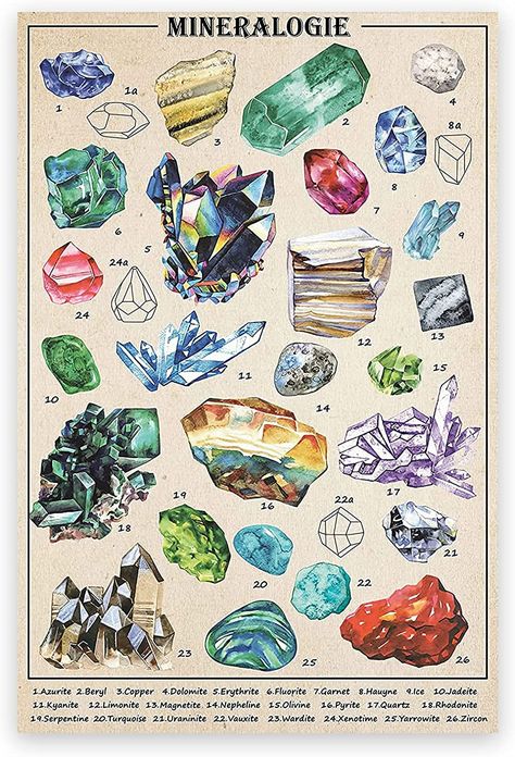 Vintage Mineral Specimens Poster - Crystal Gems Poster - Nature Canvas Wall Art Prints - Science Education Chart - Vintage Cottagecore Room Decor Aesthetic Pictures for Kid Room Classroom Office Decor Unframed (12x18in/30x45cm) #cottagecore #cottagecorefinds #mushroom #decor #college #dormdecor #bedroomdecor #genz #genzroomdecor #teenageroomdecor #vintage #vintagefinds #amazon #amazonfinds #art #posters #pinterest #aesthetic #countryside #astrology #horoscopes #witchcraft #crystals #gems Flower Chart, Dark Rainbow, Poster For Living Room, Gemstone Art, Floral Poster, Art Deco Stil, Botanical Wall Art, Floral Wall, Dorm Decorations