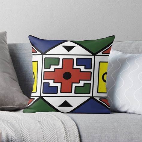 https://www.redbubble.com/i/throw-pillow/Ndebele-Ethnic-Pattern-by-binaryofthird/48875860.5X2YF?asc=u Ndebele Art Pattern, Ndebele Print Outfits, African Palace, Ndebele Pattern, Ndebele Print, Ndebele Art, Africa Vintage, Heritage Day, Afro Beauty