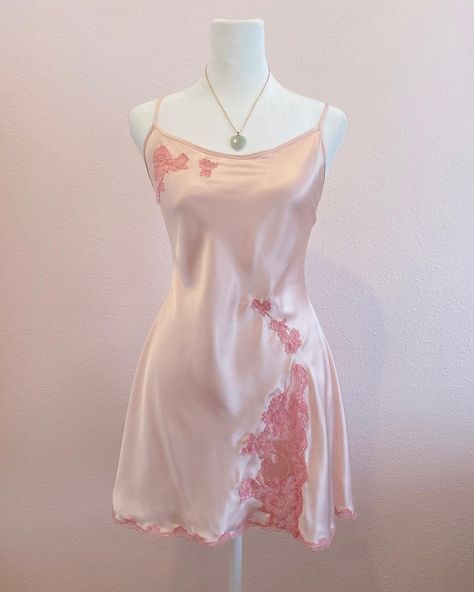 vintage victoria’s secret 03’ pink lace & satin slip dress ♡ sold ♡ | Instagram Night Gown Aesthetic, Cute Lingerie Dress, Dress Sleepwear, 2000s Coquette, Night Gown Dress, Vintage Slip Dress, Pink Lingerie, Silk Slip Dress, Lingerie Dress