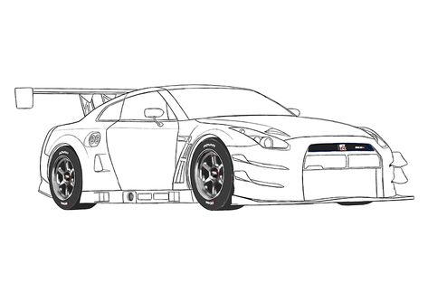 Nissan GTR R35 Coloring Page - Coloring Books Gtr R35 Drawing, Gtr Sketch, Nissan Gtr Skyline Drawing, Nissan R34 Drawing, Nissan Gtr R35 Drawing, Nissan Gtr Drawing, Nissan Gtr R35 Sketch, Car Design Drawing, Gtr Coloring Pages