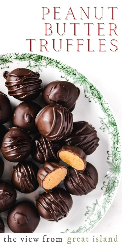 Peanut Butter Truffles Boozy Peanut Butter Balls, Peanut Butter Chocolate Truffles, Bonbon Filling, Reese's Recipes, Marzipan Recipe, Peanut Butter Truffles, Truffle Recipes, Island Recipes, Fudge Candy