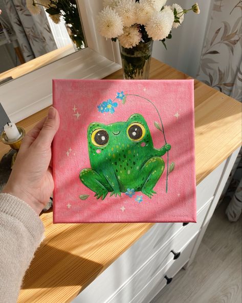 acrylic painting. adorable little frog. painting canvas. children's illustration. cute character. baby frog. painting for the children's room Frog Canvas Painting Easy, Baby Room Canvas Painting, Frog Painting Acrylic Easy, How To Paint A Frog, Frog Painting Ideas On Canvas, Cute Frog Painting Easy, Frog Painting Ideas, Frog Canvas Painting, Frog Painting Easy