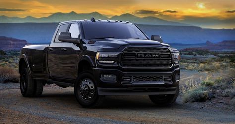 2020 Ram 2500 and 3500 heavy-duty pickups' top Limited trim adds the monochromatic package for $1295, bringing a Limited Black Edition's starting price to $64,440. Ram 3500 Dually, 240z Datsun, Truck Images, 5th Wheel Camper, Cummins Turbo Diesel, Electric Pickup, Dually Trucks, Black Truck, Dodge Pickup