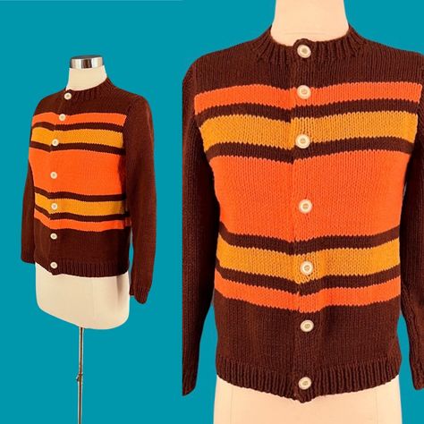 Guava Tree, Comedy Actors, Seventies Fashion, Button Up Cardigan, Fashion Icon, Orange Brown, Acrylic Colors, Color Orange, Vintage 70s