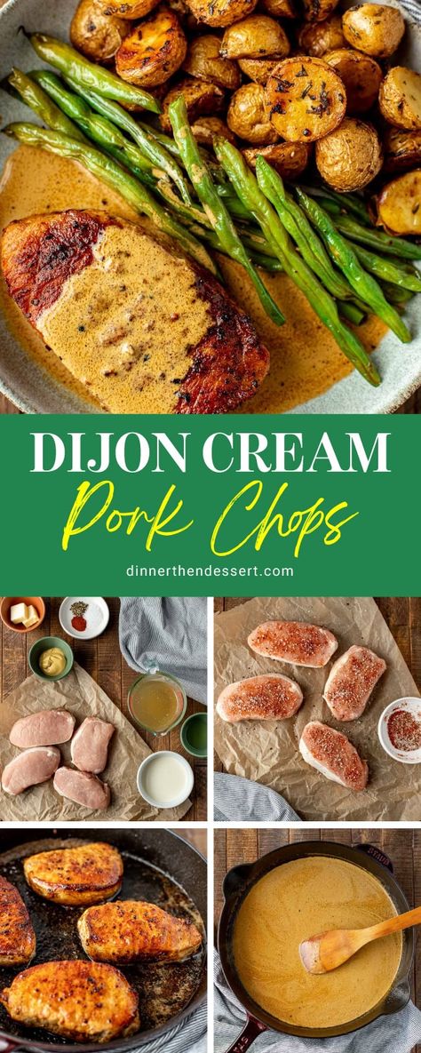 Dijon Cream Pork Chops are a quick, easy, juicy, boneless pork chop recipe. Skillet-cooked with a creamy sauce made with Dijon mustard. Quick Easy Pork Chop Recipes, Pork Loin Chops Recipes, Pork Chop Sauce, Pork Chop Dishes, Pork Chop Seasoning, Parmesan Crusted Pork Chops, Boneless Pork Chop Recipes, Slow Cooker Appetizers, Mustard Pork Chops