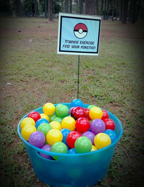 Pokemon Safari Training Camp | CatchMyParty.com Pokemon Party Games, Pokemon Birthday Party Ideas, Birthday Pokemon, Pokemon Party Decorations, Pokemon Themed Party, Pokemon Birthday Cake, Birthday Party At Park, Pokemon Cake, Park Birthday