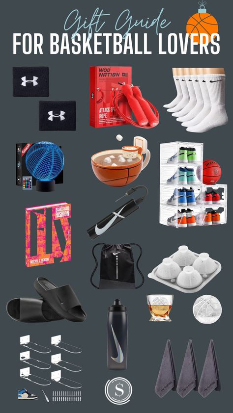 All the Christmas Gifts the Basketball Lover in your life will LOVE! Gift Basket Ideas Basketball, Gift Ideas For Boyfriend Basketball, Cute Gifts For Football Boyfriend, Basketball Presents For Boyfriend, Basketball Lovers Gift Ideas, Basketball Care Package, Basketball Christmas Gifts, Basketball Bf Gifts, Basketball Basket Ideas