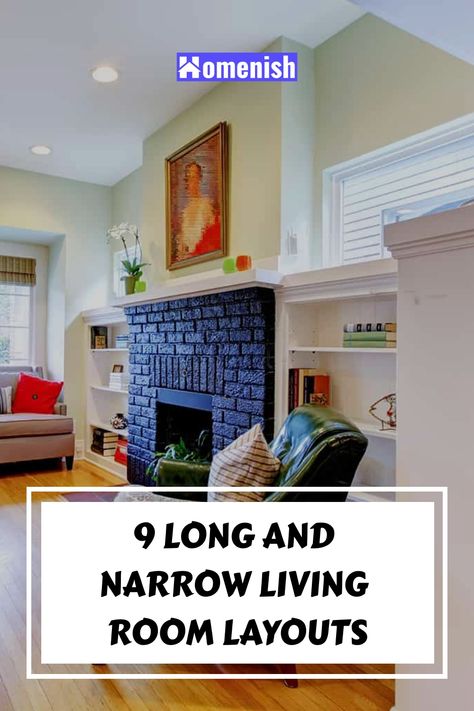 A rectangle is a good shape for a living room, but when the rectangle becomes very long and narrow, it can make the space difficult to furnish and difficult to use functionally. Here we look at some example layouts of long and narrow living rooms to see how you can work with this type of room shape to create a stylish and comfortable space that works on a practical level. Very Narrow Living Room Layout, Furniture Layout Long Living Room, Long Shaped Living Room Layout, Long Narrow Living Room Layout With Tv Over Fireplace, Large Sitting Room Layout, Couches For Narrow Living Rooms, Long Front Room Layout, How To Layout Small Living Room, Couch For Narrow Living Room