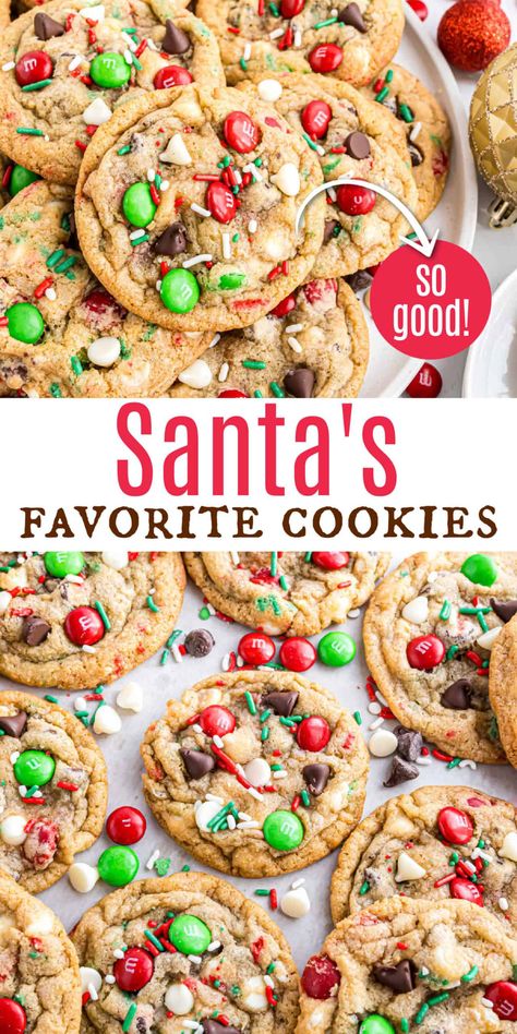 Santa’s Favorite Christmas Cookies, Homemade Santa Cookies, M M Cookies Recipe Christmas, 100 Grand Candy Bar Cookies, Chocolate Chip Santa Cookies, M&m Cookies Chocolate, Santa’s Christmas Cookies, Small Batch Cookies For Santa, Santa Chocolate Chip Cookies