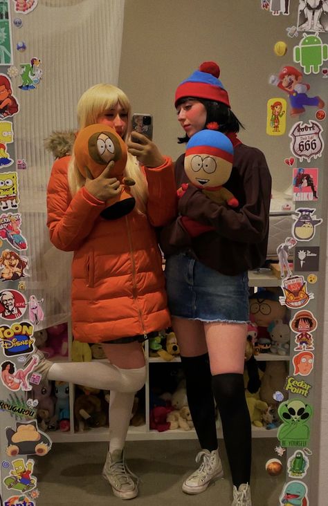 Couple Halloween Costumes South Park, Halloween Group Costume Ideas For Women, Halloween Outfits For Best Friends Duo, Kenny South Park Halloween Costume, Kenny Mccormick Halloween Costume, South Park Costume Women, South Park Halloween Costume Women, South Park Costume Ideas, South Park Couples Costumes