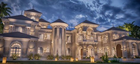 Private palace design at Doha-Qatar Palace Design, Classic Mansion, Villa Architecture, Mansion Exterior, Luxury Houses Mansions, Mansion Designs, Dream Mansion, Classic House Design, Hotel Architecture