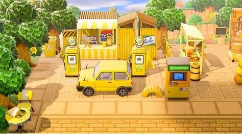 Acnh Lemonade Stand Design, Lemonade Stand Acnh, Acnh Yellow Designs, Acnh Yellow Island, Animal Crossing Yellow, Acnh Honey Farm, Acnh Yellow, Acnh Orange, Acnh Normcore