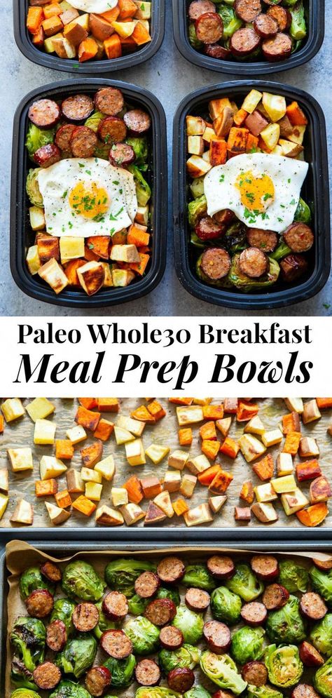 Paleo Breakfast Meal Prep, Sweet Potato Sausage, Sweet Potato Breakfast Hash, Whole30 Breakfast Recipes, Paleo Running Momma, Potato Sausage, Easy Sweet Potato, Paleo Meal Prep, Breakfast Prep