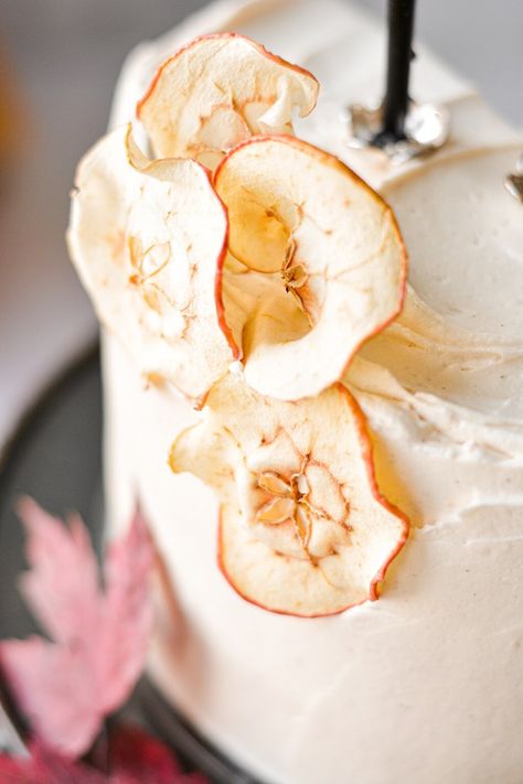 Apple Layer Cake, Vanilla Bean Buttercream, Apple Birthday, Dehydrated Apples, Cream Horns, Spiced Apple Cider, Apple Theme, Dried Apples, Themed Birthday Cakes