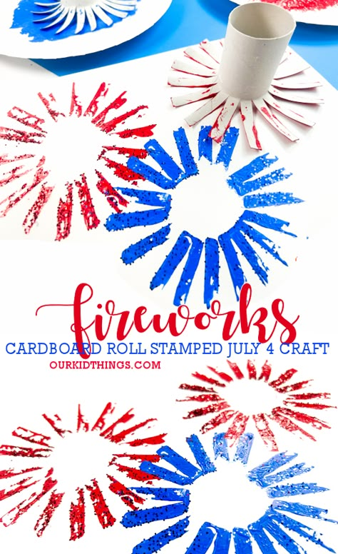 Cardboard Roll Stamped Fireworks Craft Paper Roll Fireworks, Firework Craft, Fireworks Painting, July Crafts For Kids, Fireworks Craft For Kids, 4th Of July Crafts, Firework Painting, Fourth Of July Crafts For Kids, Fireworks Craft