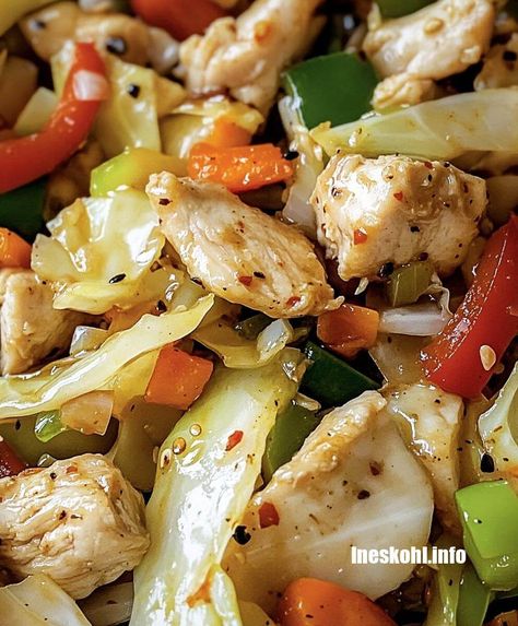 Chinese Chicken Cabbage Stir-Fry Chinese Chicken Cabbage Stir Fry Healthy, Chinese Cabbage Chicken Stir Fry, Chicken With Cabbage Recipes, Chinese Chicken Cabbage Stir Fry, Cabbage And Chicken Recipes, Chinese Macaroni, Cabbage Stir Fry Recipes, Chinese Cabbage Recipe, Chinese Cabbage Stir Fry