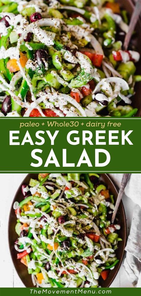 Paleo & Whole30 Greek Salad, spring summer salad, paleo diet food list, peleo diet recipe, easy whole 30 recipes Dairy Free Tzatziki, Paleo Tuna Salad, Tzatziki Dressing, Paleo Food List, Easy Spring Recipes, Greek Salad Recipe, Dairy Free Recipes Easy, Greek Recipes Authentic, Best Paleo Recipes