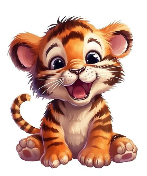 Cartoon Art Styles Animals, Cute Baby Animals Drawings, Tiger Cub Drawing, Animals Cartoon Images, Cute Animals Cartoon, Tiger Cartoon, Tiger Baby, Baby Animal Art