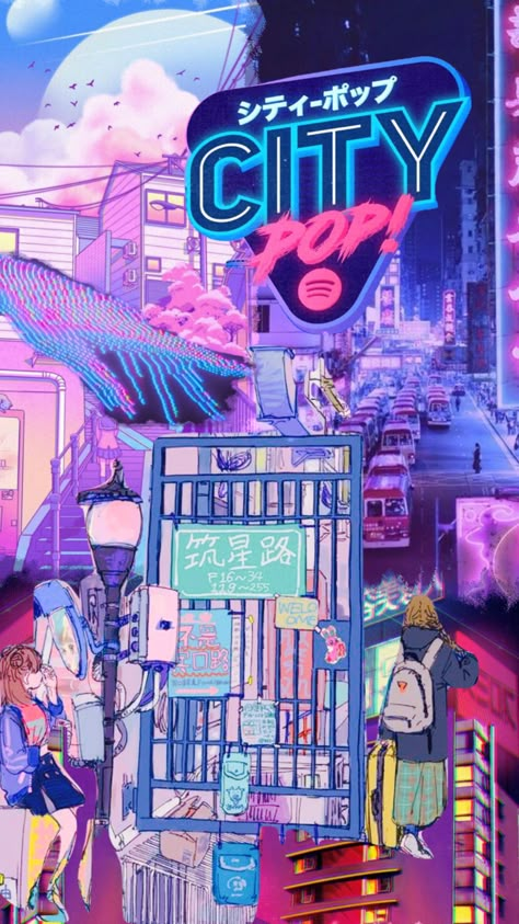 #citypop Citypop Art, Citypop Wallpaper, City Pop Wallpaper, City Pop Wallpaper Iphone, Citypop Aesthetic, City Pop Aesthetic Wallpaper, Cyberpop Aesthetic, 80s Aesthetic Bedroom, City Pop Music