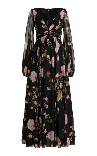 Western Floral Dress, Georgette Dress Western, Dresses For Stitching, Black Floral Dress Outfit, Floral Georgette Dress, Moda Operandi Dress, Georgette Dresses, Stitch Dress, Black Floral Print Dress