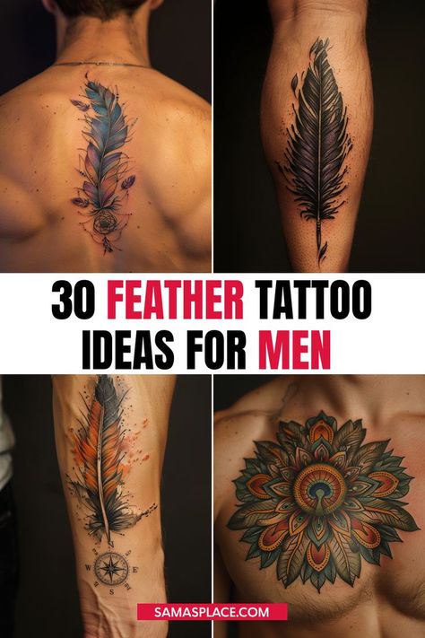 Feather tattoo ideas for men featuring designs symbolizing freedom and spiritual growth. Feather Tattoo For Men, Feather Tattoo Ideas, Meaningful Tattoos For Men, Powerful Symbols, Cool Wrist Tattoos, Feather Tattoo Design, Tattoo Ideas For Men, Symbols Of Freedom, Feather Tattoo