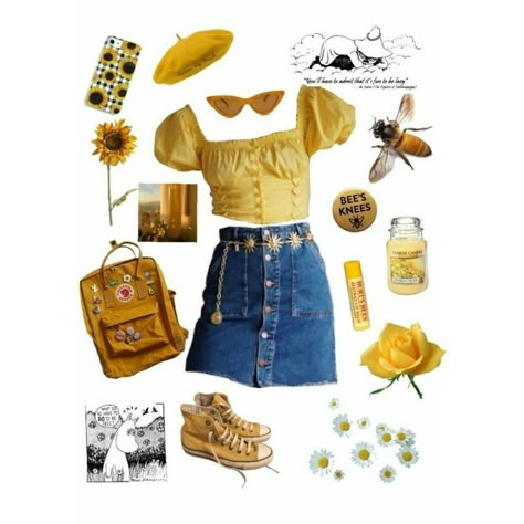 Gamercore Aesthetic Outfits, Fruit Themed Outfits Aesthetic, Lemon Inspired Outfits, Flowercore Outfit, Honeycore Outfits, Honeycore Aesthetic Outfits, Cute Yellow Outfits, Honeycore Aesthetic, Cute Aesthetic Outfits