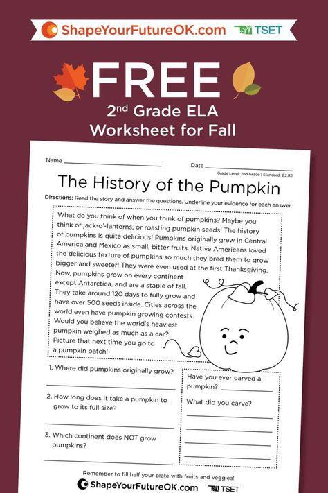 Classroom Worksheet, Fall Reading Comprehension, Teaching Healthy Habits, Halloween Reading Comprehension, Pumpkin Lessons, Free Reading Comprehension Worksheets, 2nd Grade Reading Comprehension, Fall Worksheets, Ela Worksheets