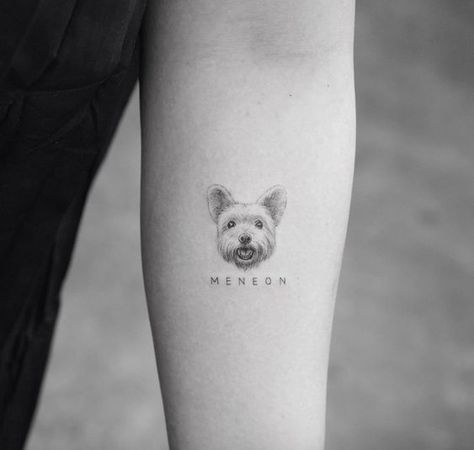 The 24 Awesome Yorkie Tattoo Designs In The World | The Dogman Tattoo Perro, Tatoo Dog, Dog Portrait Tattoo, Small Dog Tattoos, Tier Tattoo, Dog Memorial Tattoos, Memorial Tattoos, Dog Tattoo, Little Tattoos