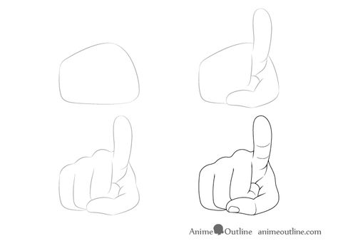 How to Draw Hand Poses Step by Step - AnimeOutline How To Draw Pointing Finger, Finger Pointing At You Reference, Hand Pointing Up Drawing, Hand Pointing Reference, Pointing Finger Drawing, Different Hand Poses, Fist Reference, Peace Sign Drawing, Hands Poses