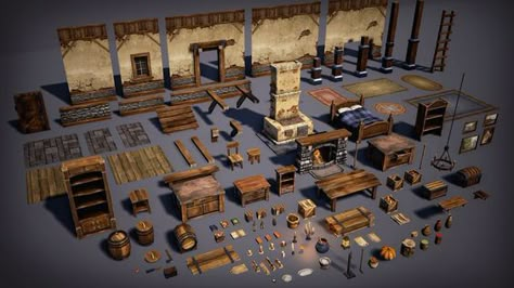 Fantasy Interior, Game Level Design, Idle Game, Props Concept, Environment Props, Props Art, Building Concept, Game Environment, Modular Walls