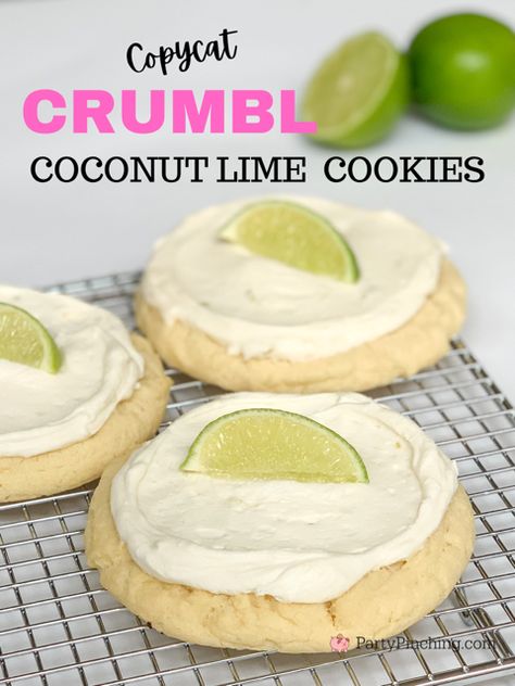 Crumbl Cookie Recipes, Coconut Lime Cookies, Crumbl Copycat, Cookies Best, Crumble Cookie Recipe, Drop Sugar Cookies, Frosted Sugar Cookies, Lime Cookies, Sugar Cookie Frosting