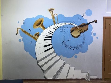 Music Room Wall Painting, Music Room Painting Ideas, Music Wall Art Ideas, Music Wall Painting, Music Wall Mural, Music Mural, School Wall Art Ideas, Art Musical, Art Classroom Decor