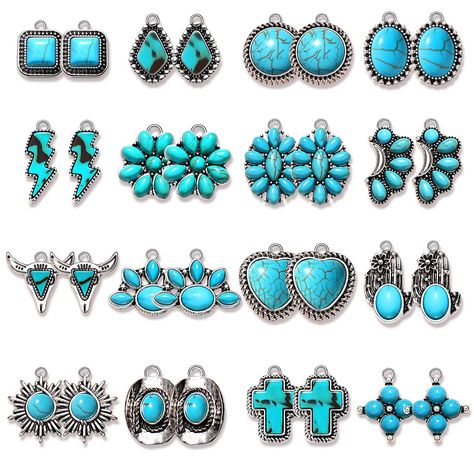 PRICES MAY VARY. ღ Western Charms Bulk: You will receive 32pcs vintage Western pendant charms in 16 different styles, including cactus charms, heart charm, lightning pendants, rhombus charms, flower charms, cowboy boot pendants, cow head charms and so on. Sufficient quantity and special design are enough to meet your various jewelry DIY needs ღ Premium Quality & Size: Our Western Jewelry Making Charms made of premium quality synthetic turquoise and alloy, each pendant is made with carefully and Western Jewelry Earrings, Western Pendant, Cactus Heart, Turquoise Jewelry Western, Lightning Pendant, Vintage Cactus, Making Charms, Jewelry Western, Turquoise Charm