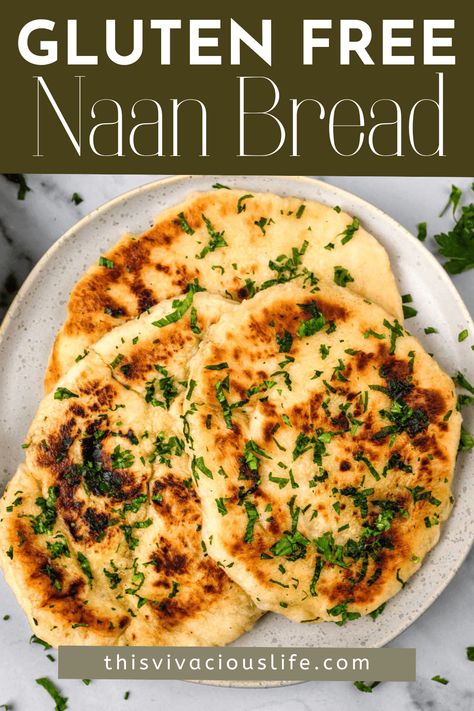 This Gluten Free Naan Bread is incredibly soft, chewy, and packed with authentic flavor, making it the best choice for dipping in curry, scooping up hummus, or even using for wraps and pizzas. It rises perfectly, with just the right amount of chewiness. If you've struggled to find a good gluten-free bread, this one truly checks all the boxes. Gluten Free Bread Dutch Oven, How To Make Gluten Free Bread, Gluten Free Flat Bread Recipe, Gluten Free And Dairy Free Recipes, Dairy And Gluten Free Recipes, Gluten Free Dairy Free Bread, Gluten Free Lunch Ideas, Gluten Free Meal Ideas, Gluten Free Naan Bread