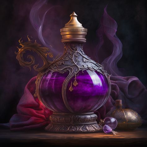 Purple Potion, Fantasy Items, Artifact Art, Medieval Gothic, Plum Wine, Props Art, Ceramic Techniques, Purple Art, Potion Bottle