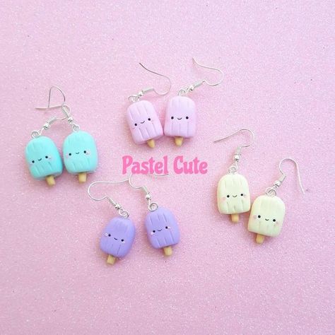 Super Clay Earrings, Polymer Clay Kawaii Earrings, Earnings Idea, Super Clay, Clay Ice Cream, Craft Clay, Polymer Clay Kawaii, Kids Clay, Kawaii Earrings